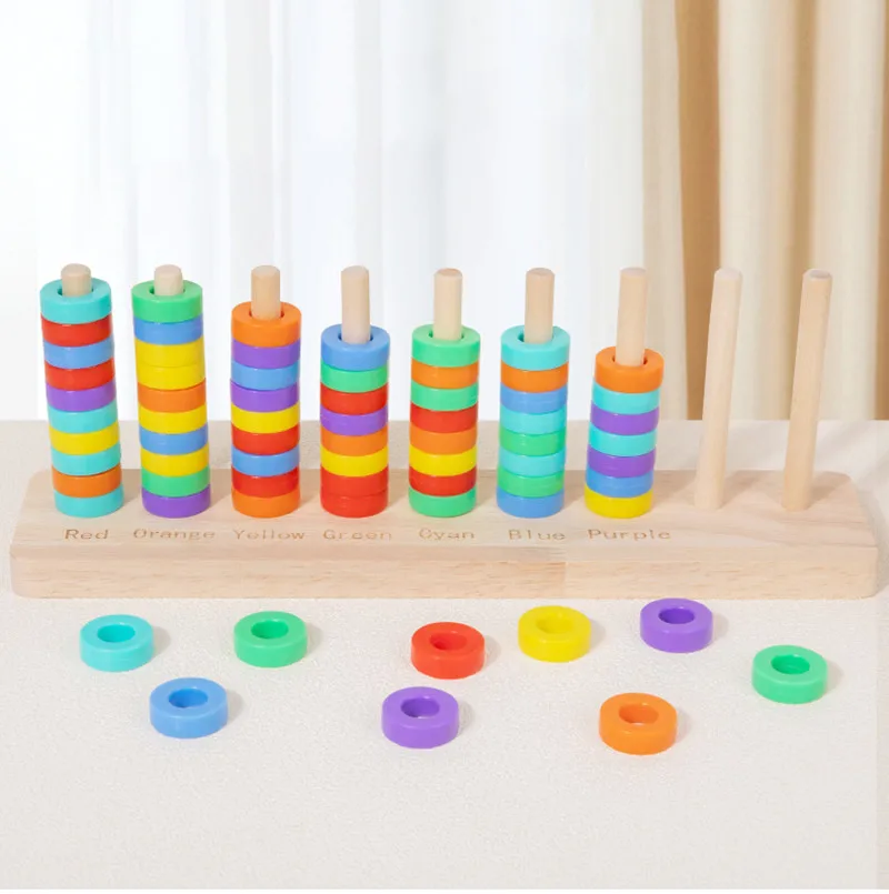 Educational Rainbow Ring Stacking Column Color Recognition Classification Toys for Kindergarten Fine Motor Skills Toy