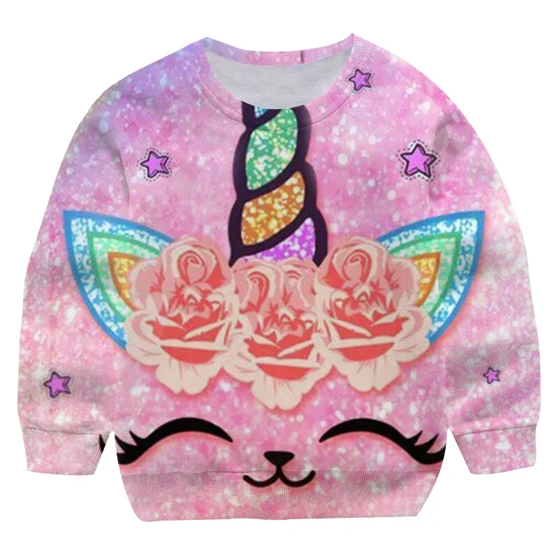 2022 new cartoon pink unicorn girl garden collar hoodie children's fashion hoodie autumn casual bathroom 2-14 years old