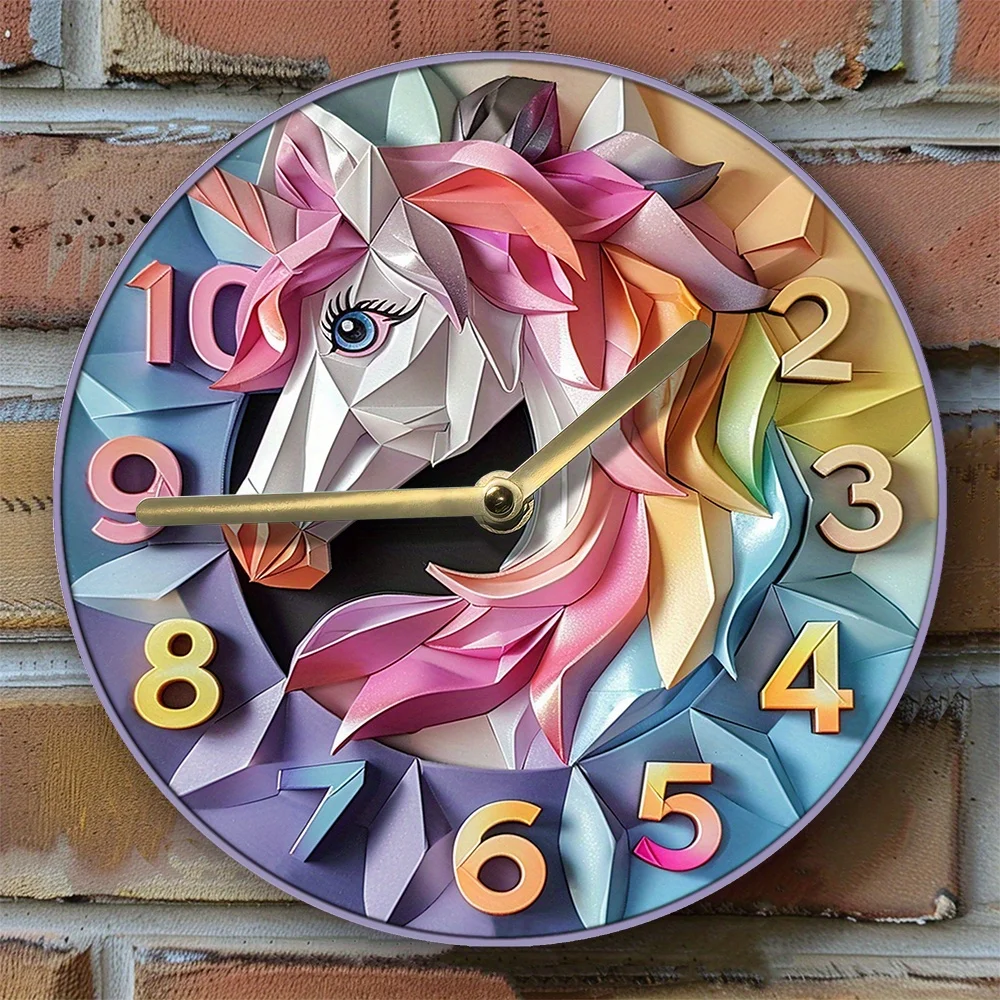 Unicorn Wall Clock with DIY Assembly Kit, High-Definition 2D Print, Creative Decor for Kitchen, Girls Room & Summer Celebrations