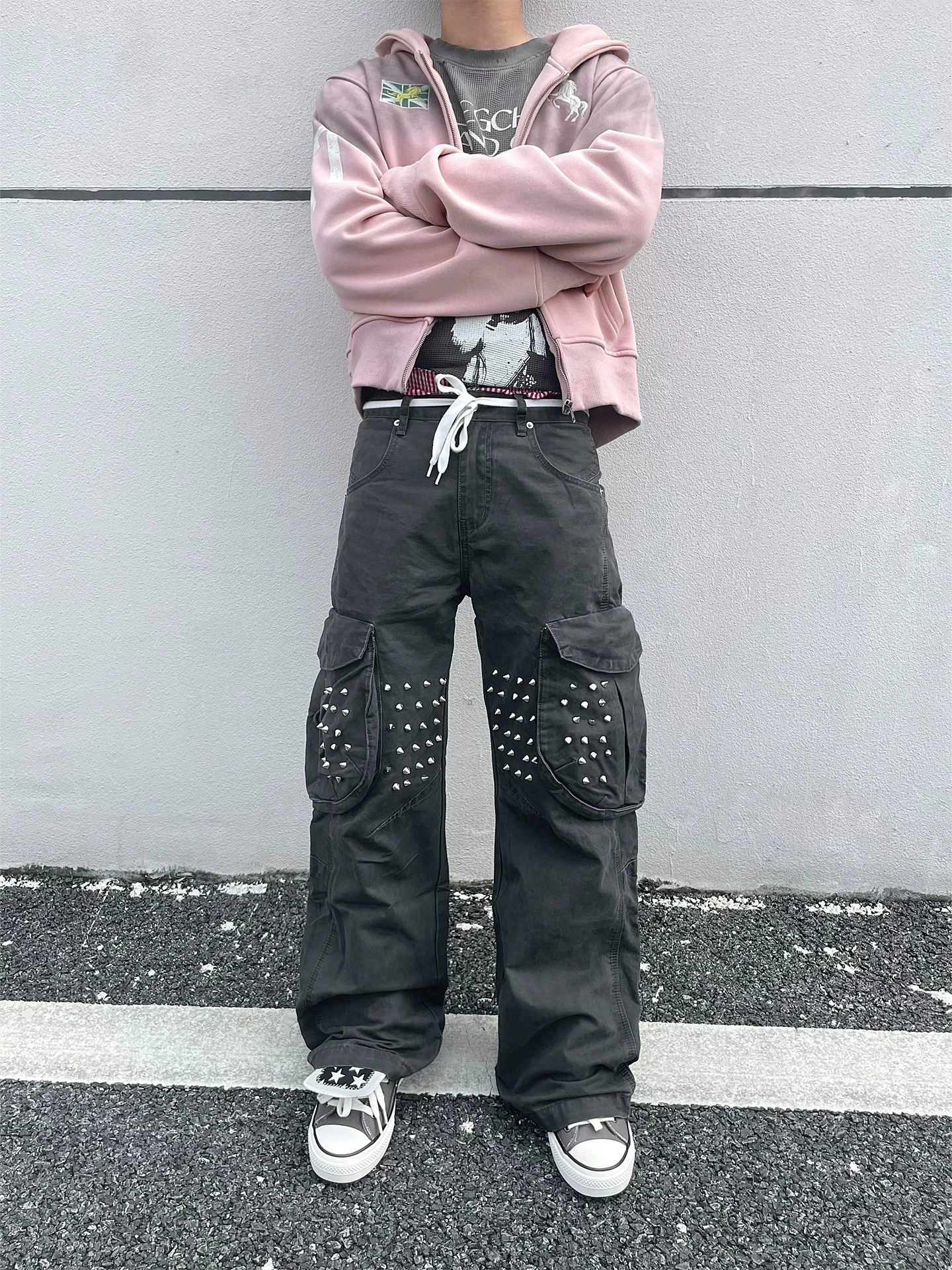 Vintage Street Style Cargo Pants Men's Autumn Wide Leg Workwear Trousers French Workwear Design Sense Fashionable Casual Pants