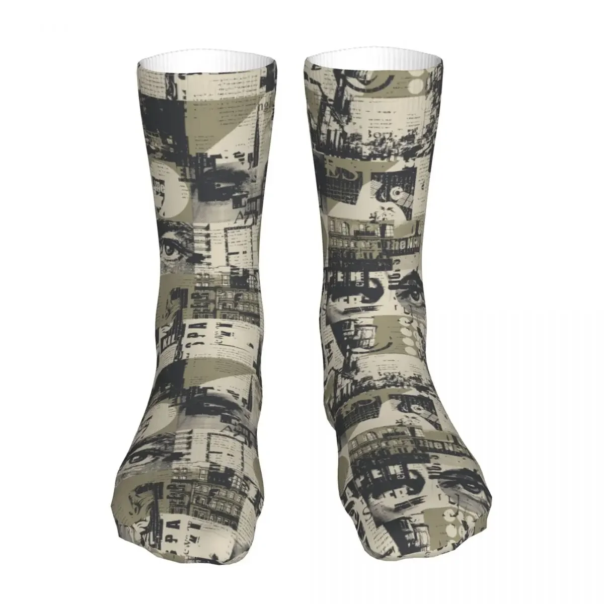 Men Sport Retro Grunge Style Newspaper Headlines Socks Cotton Compression Fleur De Lis Woman Sock