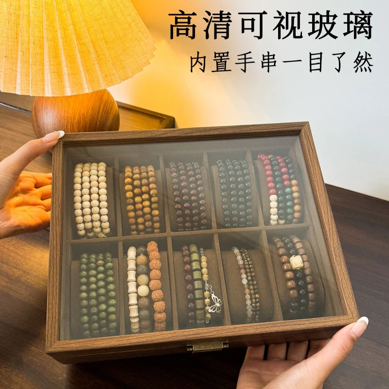 Luxury Walnut Grain Storage Box Bracelet Bangle Bead Hair Ornament Jewelry Collection Display Wooden Organizer Case