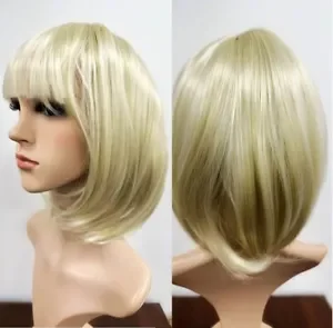 Perruque Bob Blonde Cheveux Courts Brune Cosplay, Costume Mignon, Robe de Barrage, Frange