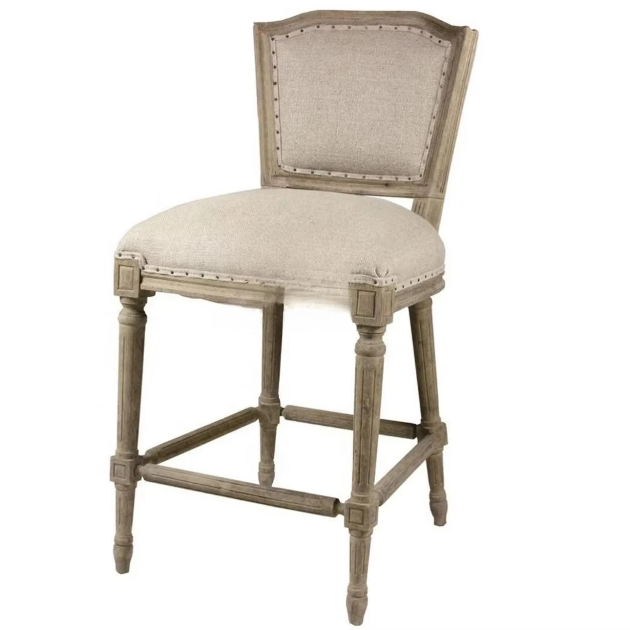 # French Style Solid Oak  Wood bar Chair High Back for bar Table