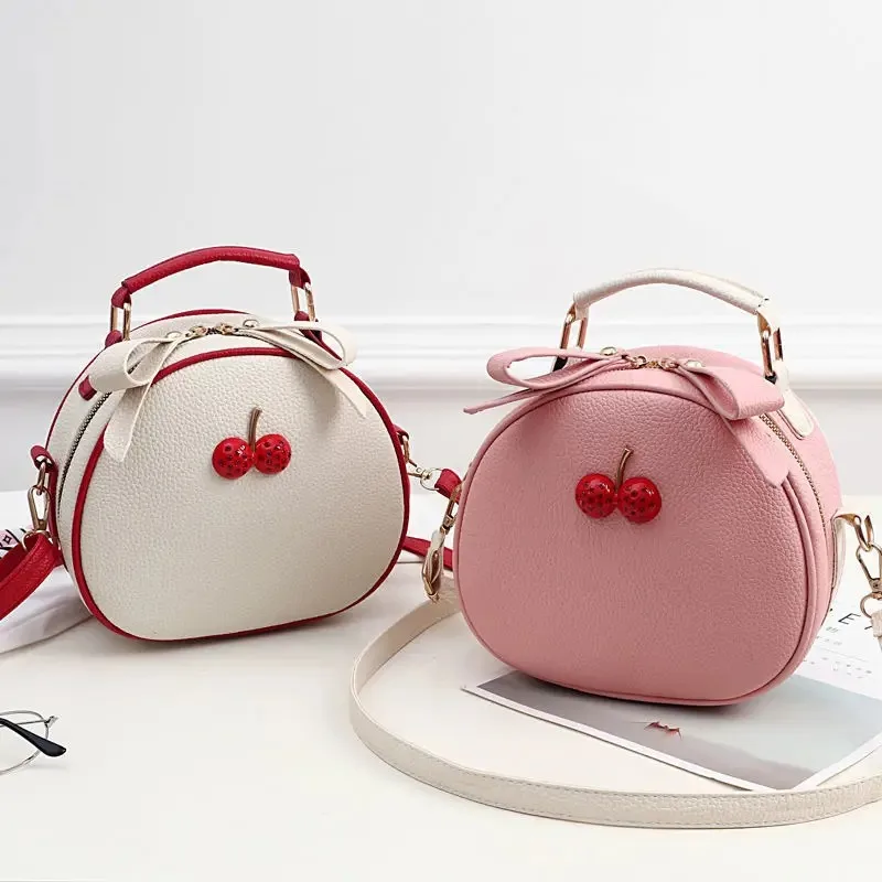 

2026 New Women's One-shoulder Messenger Mobile Litchi Pattern Contrast Color Cherry Small Backpack Phone Bag
