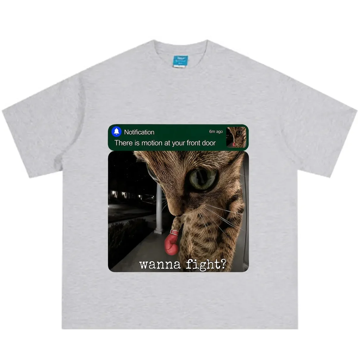 There Is Motion At Your Front Door Cat Funny MT-shirt omen Vintage T-shirt Summer Loose Casual Hip-hop T-shirts