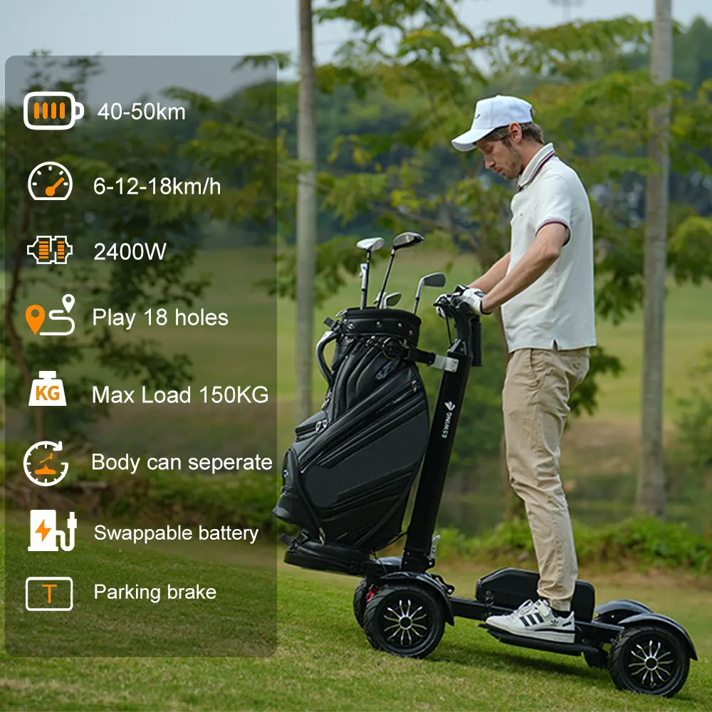 

Eswing US Warehouse Golf 48v 20ah 40-50 Range Scooter Golf Cart Folding 4 Wheel Trolley Caddy Electric Golf Scooters With Seat