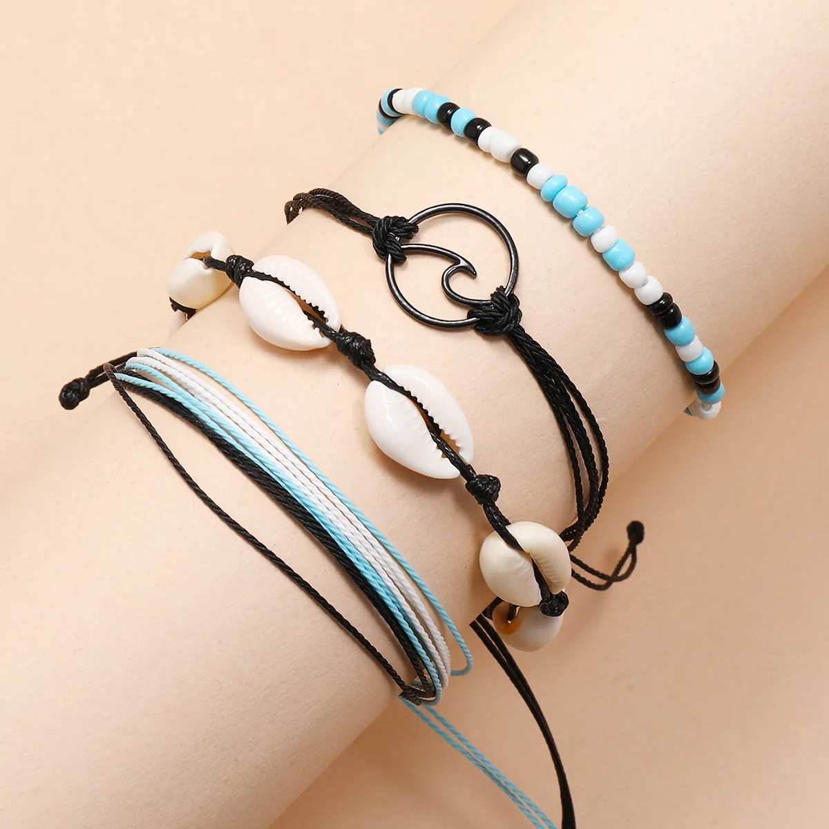 Bohemen Zwarte Golven Enkel Armband Set Voor Vrouwen Shell Rijst Kraal Ketting Op Voet Enkelbandje Vrouwelijke Boho Zomer Sieraden