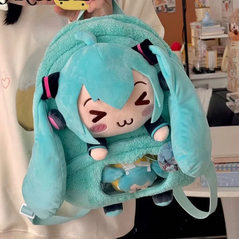 Hatsune Miku Girl's New Sweet And Cute Creative Anime Picture Embroidery Fashion Large Capacity Storage Soft Plush Backpack