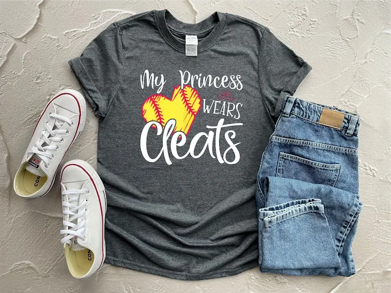 

My Princess Wears Cleats Shirt Softball Mom T-Shirt graphic t shirts clothing women y2k aesthetic harajuku