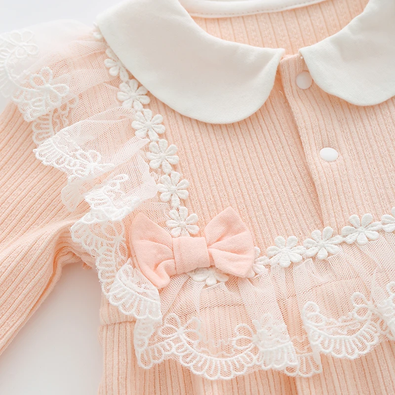 Ropa de encaje con volantes para niña recién nacida, mono de princesa de manga larga, peleles infantiles de primavera y sombreros