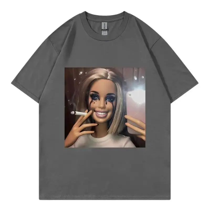 Gothic Fashion Short Sleeve What Is Love  Funny Disgusting Doll Face Meme T-shirt Casual Loose Oversized T Shirts Unisex