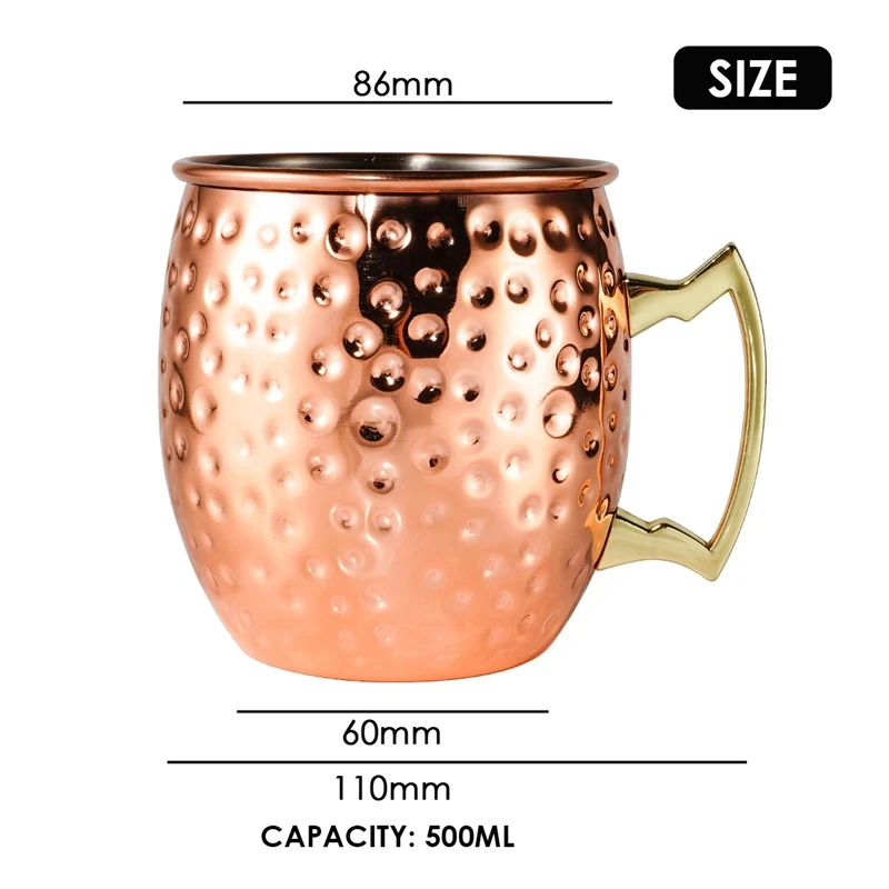 550ml Stainless Steel Moscow Mule Cocktail Cup Hammered Copper Plated Bartender Beer Mug Coffee Wine Drink Cups Bar Drinkware