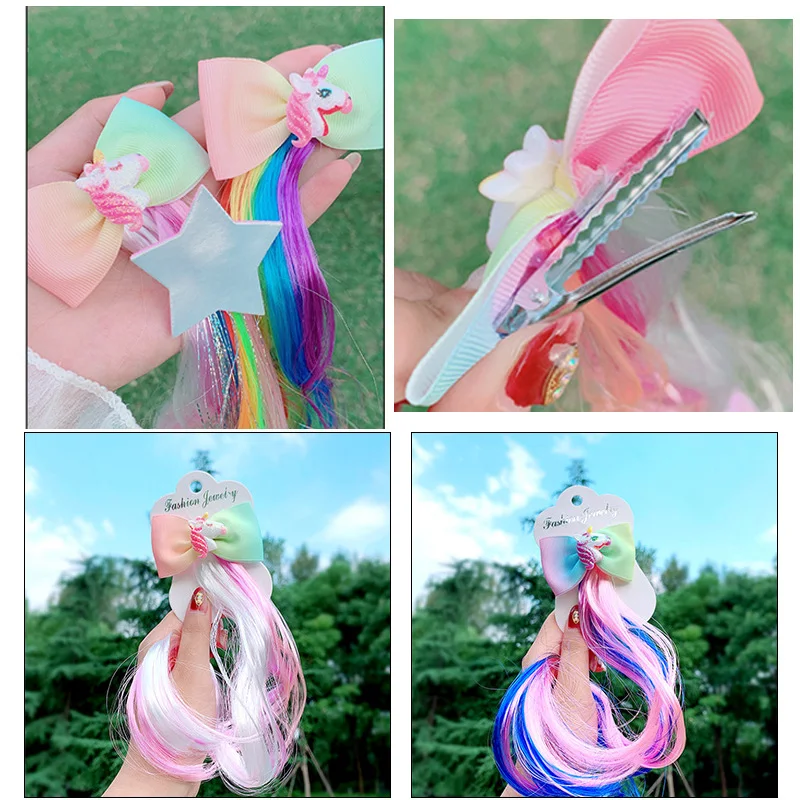 35cm 1Pc Randomly Color Girls Cartoon Unicorn Star Rabbit Cat Animal Barrette Hair Clips For Kids Hair Styling Tool Braids Rope