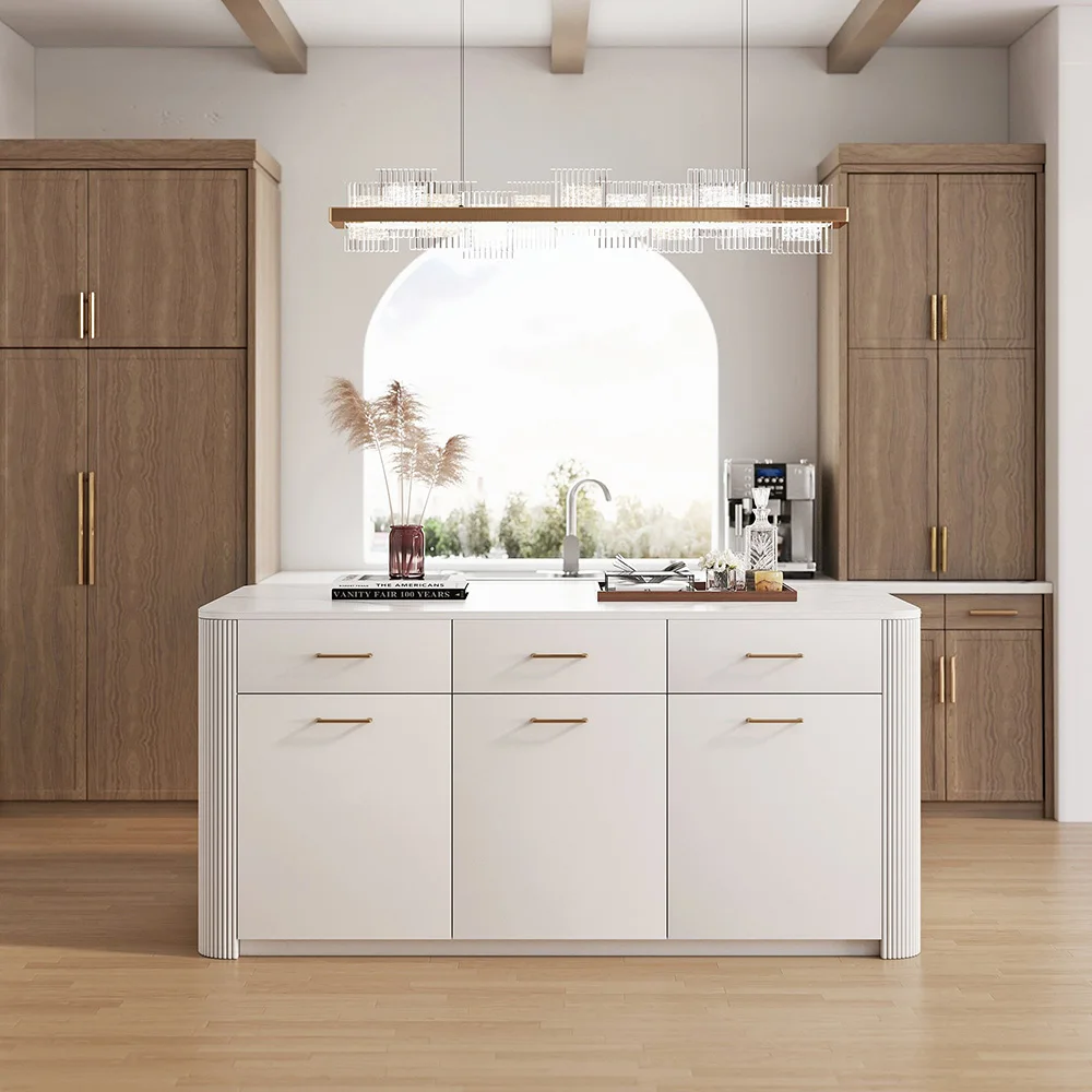 

1.8m Modern Sintered Stone Kitchen Island Dining Table with Storage & Drawers & Towel Rack Freestanding Breakfast Bar Prep Table