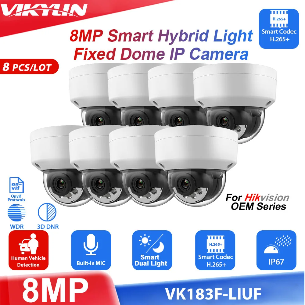 Vikylin Hikvision Oem 8Mp Dome Ip Camera Smart Dual Light 2-Way Audio Md2.0 Home Outdoor POE Security Video Surveillance Camera