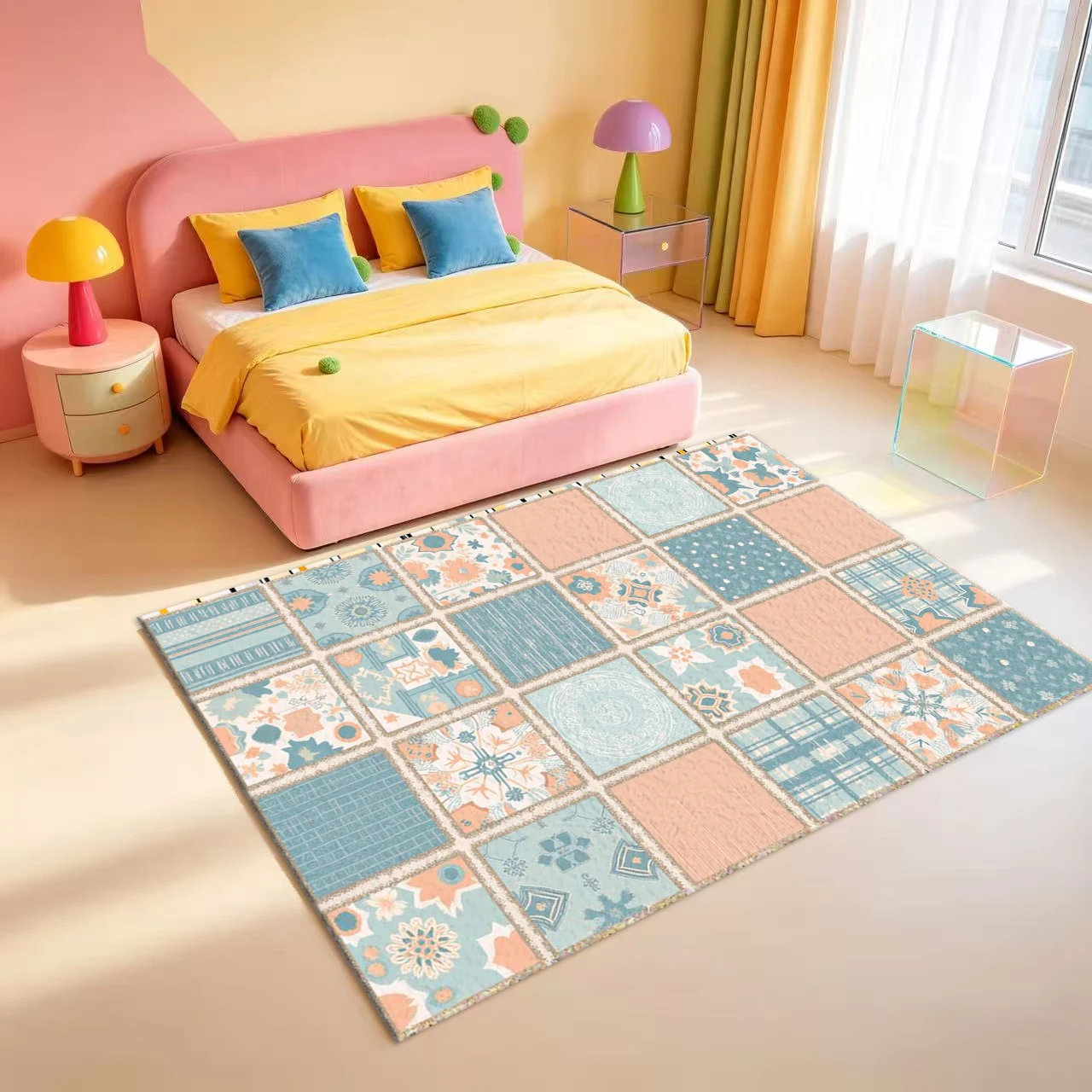 Bohemian Patchwork Quilt-Style Carpet with Vintage Mixed Floral Patterns for Home Living Spaces