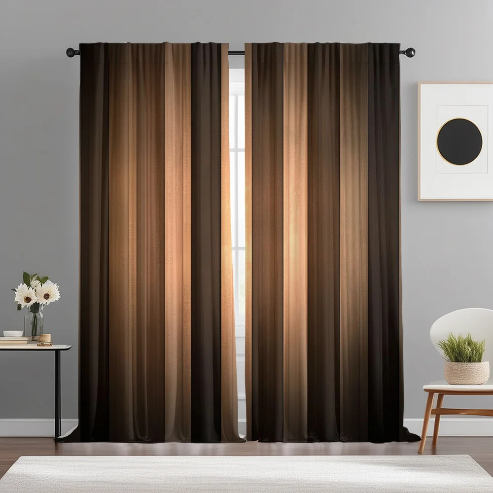 Brown Vertical Stripe Curtains Set of 2 Rod Pocket Semi Sheer Beige Taupe for Living Room Bedroom Decor