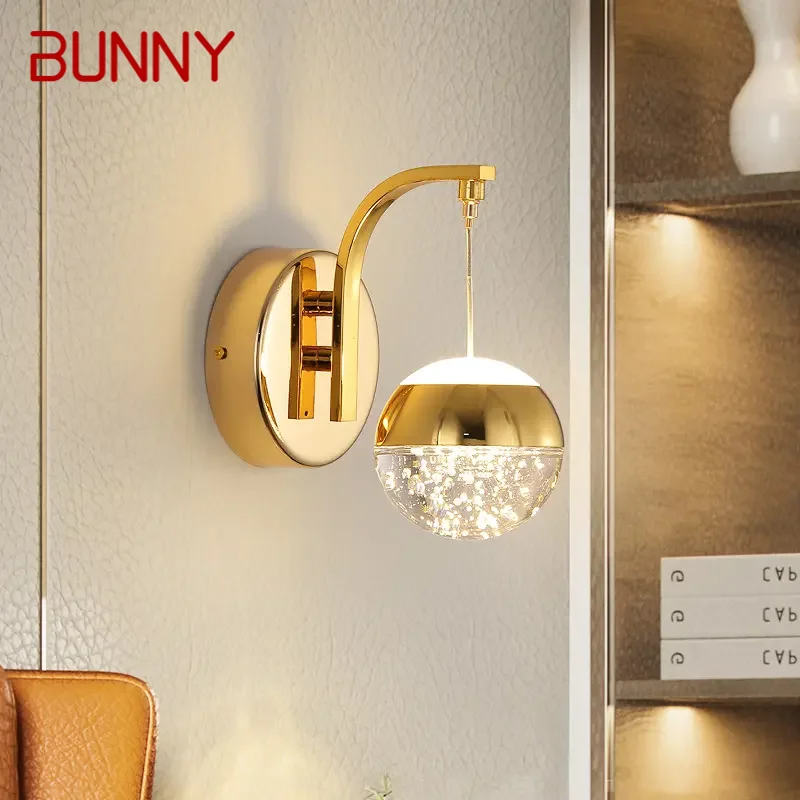 

BUNNY Gold Crystal Wall Lamp Nordic Simple Bubble Sconces Light LED Fixtures For Home Bedroom Decorative