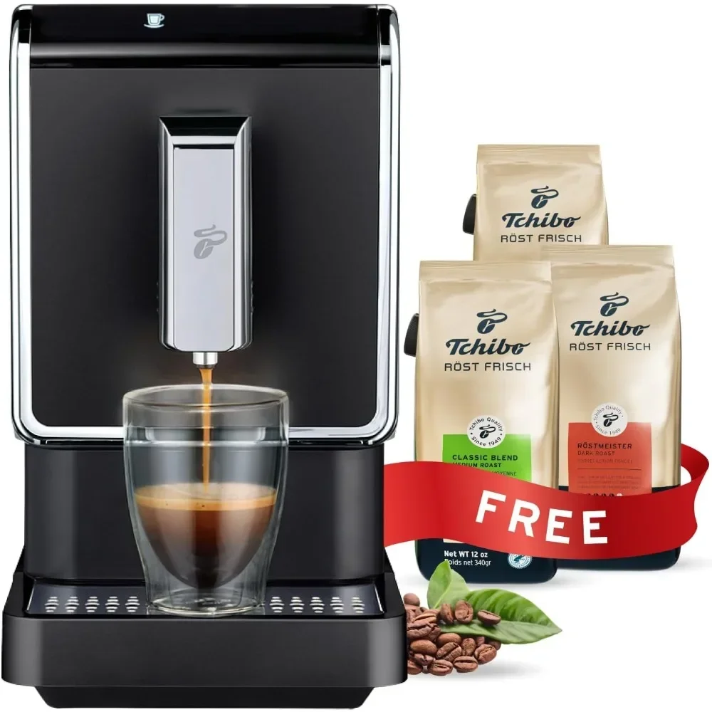 Coffee Machine Bundle with Built-in Grinder, Comes With 3 x 12 oz. Bags of Whole Bean Coffee, Black