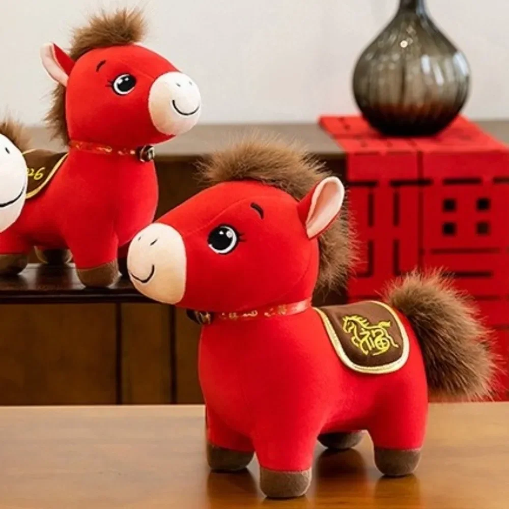 Peluche cavallo fortunato rosso 20/25/30 cm Capodanno mascotte Chinatown Pony Decor Festival Regalo per bambini Regalo per bambini