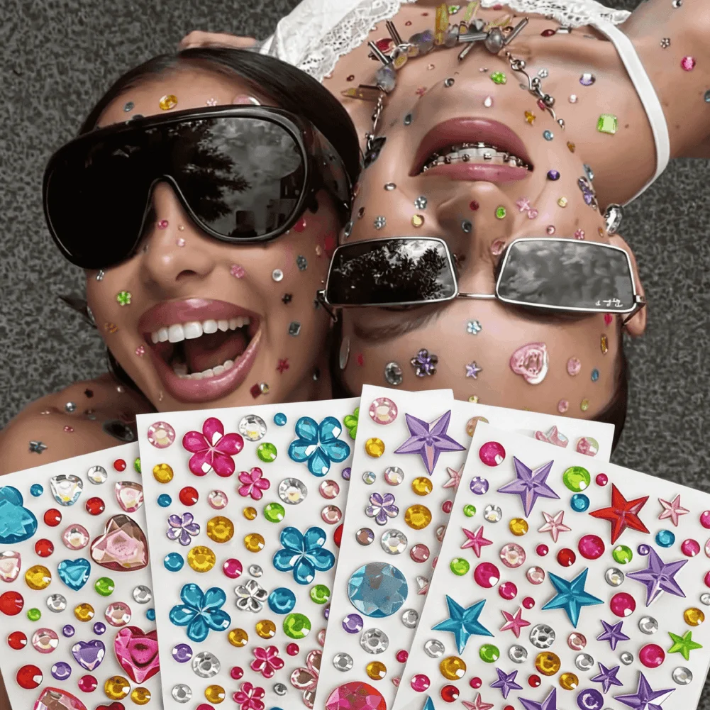 3D Crystal Diamond Sticker Ins Style Photo Makeup Stickers Facial Gems Rhinestone Face Jewels Mixed Love Crystal Sticker Party