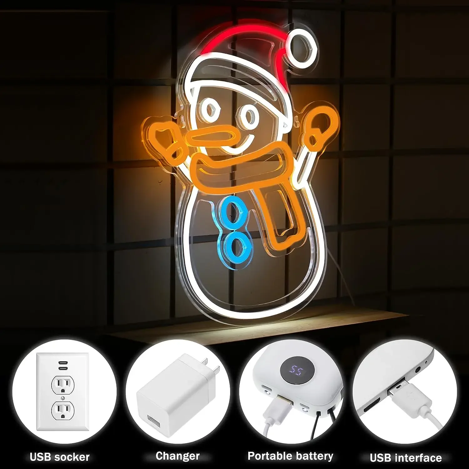 Christmas Snowman Neon Sign For Home Wall Decor Neon Light For Room Decor for Bedroom Cafe Bar Outdoor Party Night Light Gift