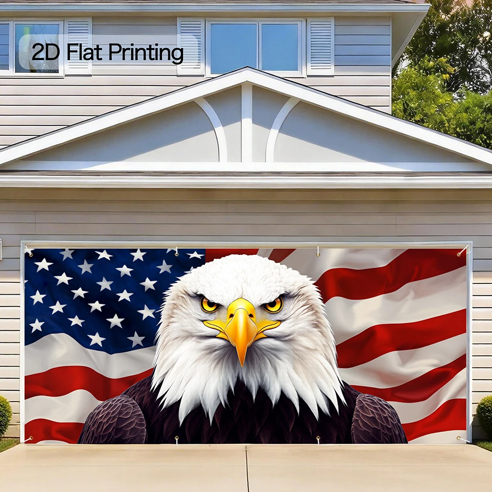 1pc American Flag Garage Door Banner 13x6FT Large Polyester Garage Door Backdrop for Outdoor/Indoor Wall Art, Patriotic Hanging