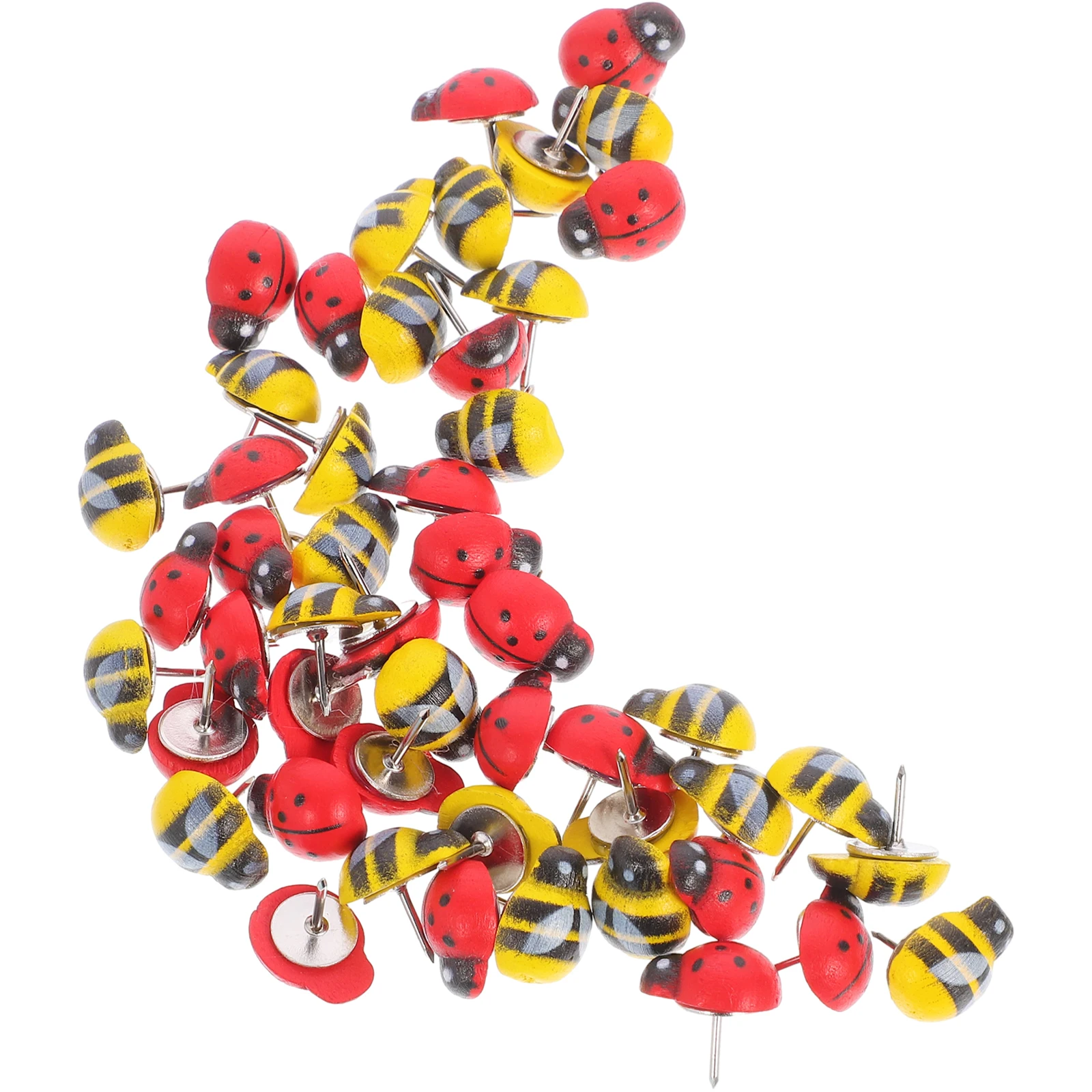 

50pcs Wooden Bee Thumbtacks Pushpins Box Office Supplies Desk Accessories Cork Board Animal Shaped Safe Long Lasting