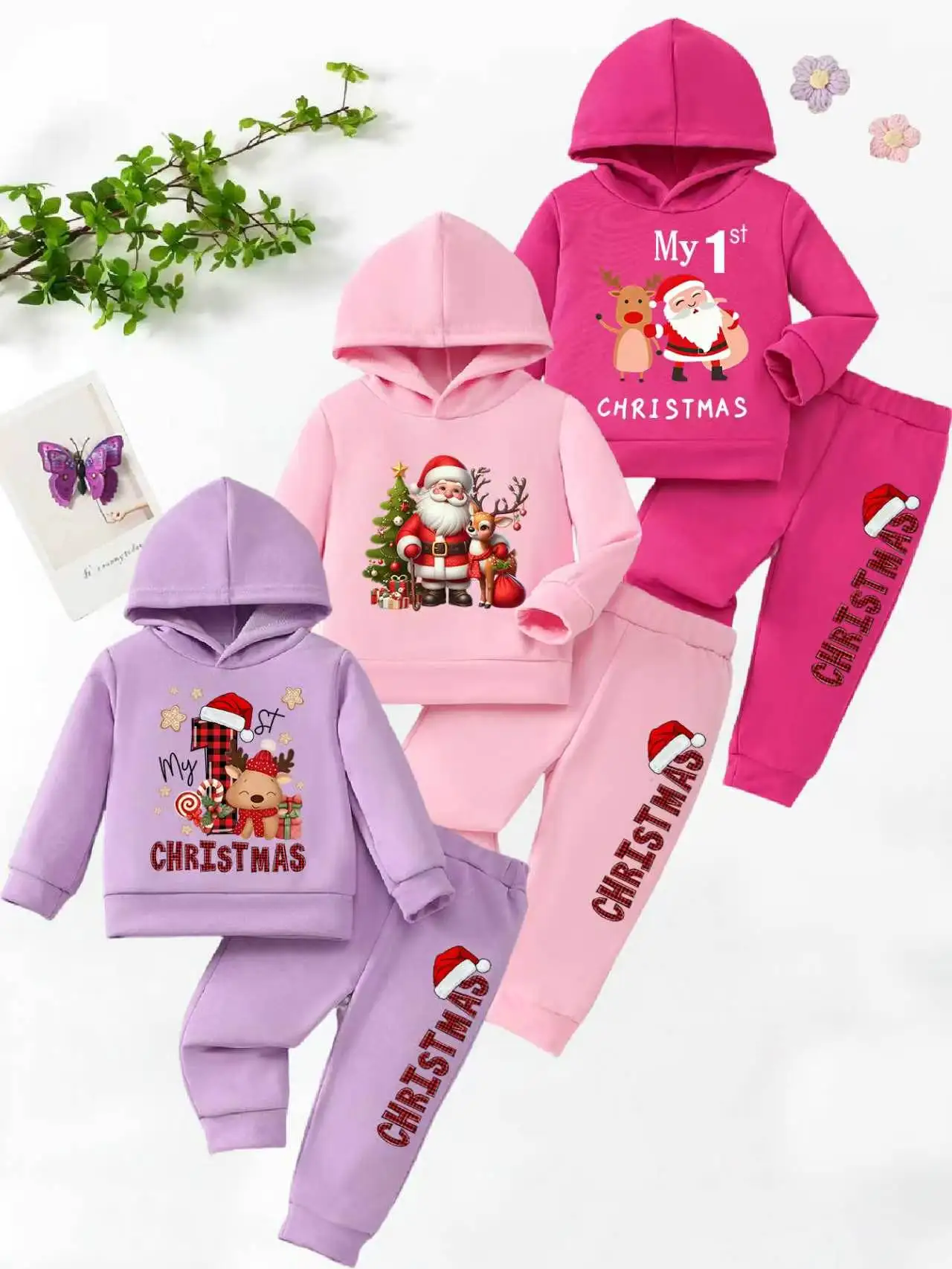 6Pcs 6Pcs Fall Winter Toddler Girl Christmas Print Outfit,Cartoon Santa Reindeer Hooded Sweatshirt & Jogger Pants,Festive Cute Tracks - Aliexpress Deal