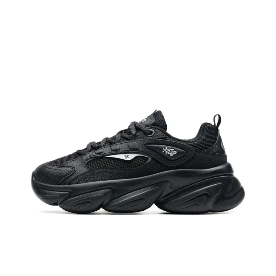 XTEP Synthetic Leather Coverage Height Increasing Low top Chunky Sneakers Women's Black Space Silver 975418320027/