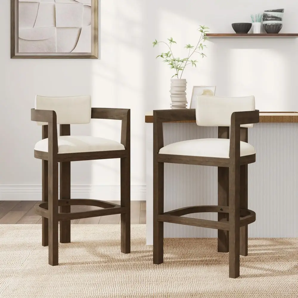 

Falcon Bar Stools Set of 2, Fabric Round Backrest Counter Height Barstool for Kitchen Island, Wooden Dining Room Chair, Bar Tab