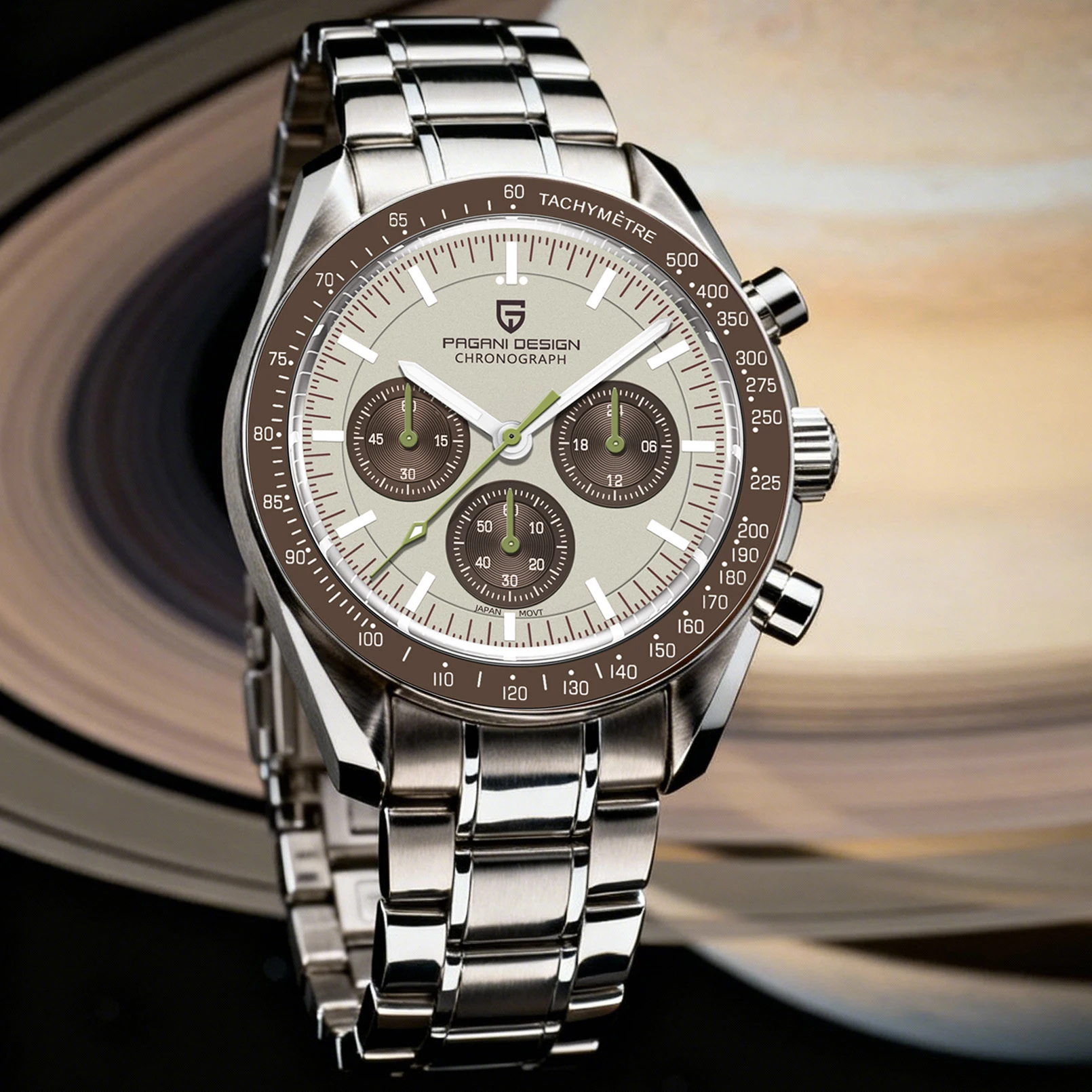 Reloj de Cuarzo de Lujo PAGANI DESIGN Saturn Light Tan para Hombre, Cronógrafo Deportivo con Cristal de Zafiro AR, Reloj de Pulsera para Hombre, Nuevo para 2026