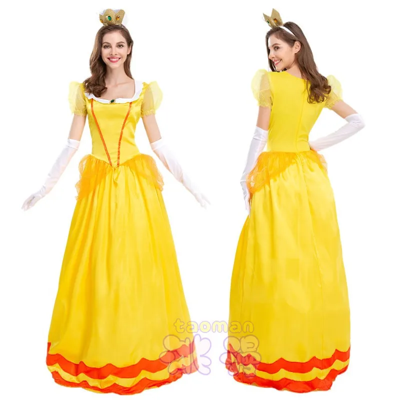 Adult Peach Princess Cosplay Costume Princess Toadstool Peach  Yellow Fancy Dresses for Women Halloween Carnival Party