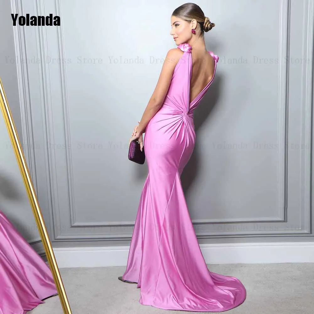 2024 New Exquisite Mermaid Evening Dresses V-Neck Satin Draped Pleat Ruffle Open Back Party Dress Floor Length Robe de soirée