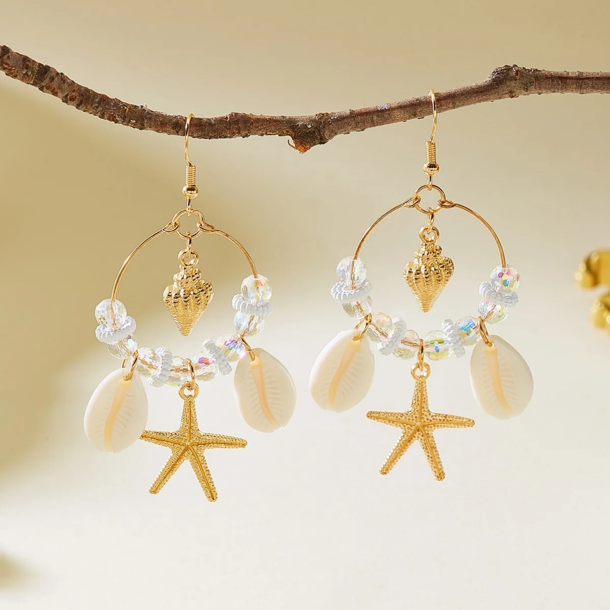 Kristall-Kreis Muschel Seestern Quasten-Ohrringe für Damen und Herren Boho Ozean Seepferdchen Ohrringe Trendiger Sommer-Strandschmuck – Detail 15