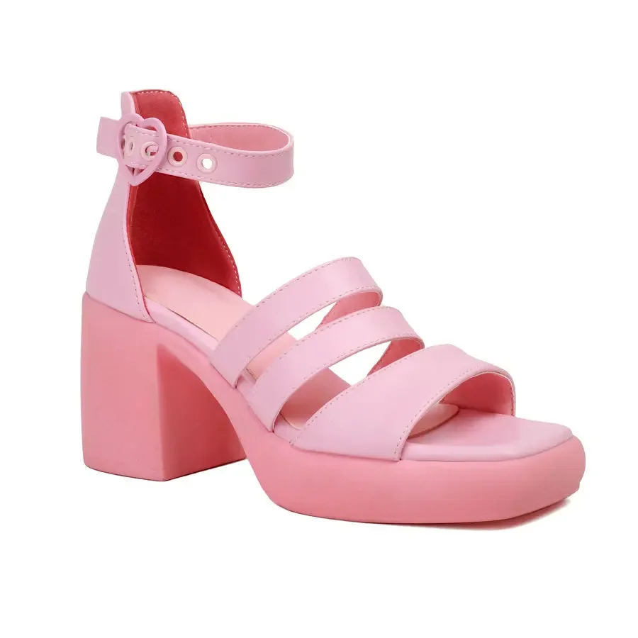 Pink Black Open Toe Punk Gothic Women\'s Designer Shoes Summer Gladiators Square Chunky High Heels Platform Thick Sole Sandals