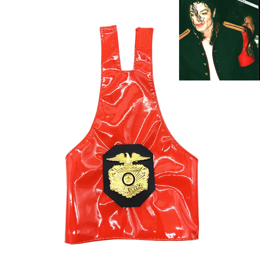 Red Arm Warmers Michael Lee Jackson Style Decorate with Matel Badge for Impersonator