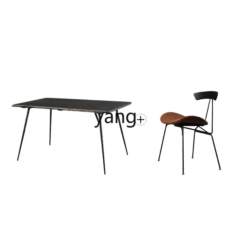 

LH dining table and chair combination wrought iron solid wood rectangular simple modern retro furniture