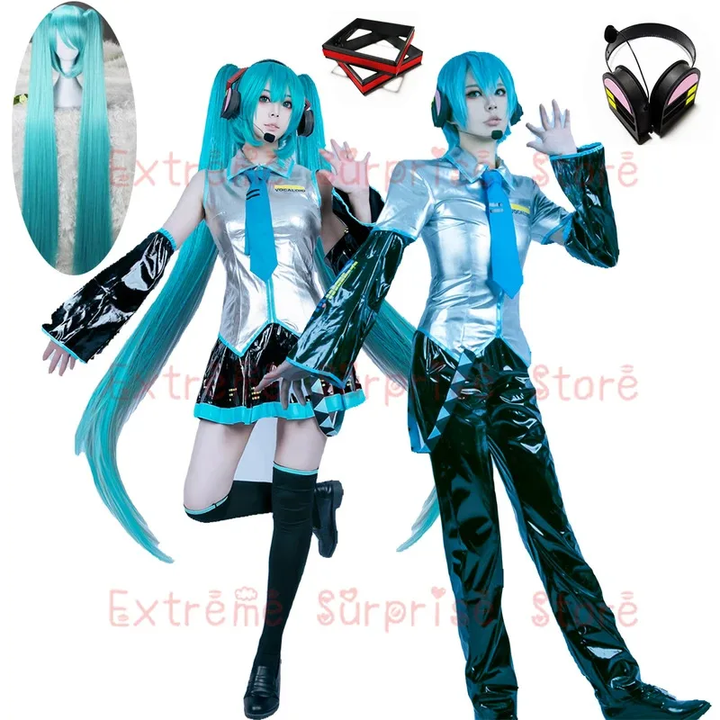 

New XS-3XL Full Set Miku Cosplay Costume Wig Shoes Headwear Props Miku Cosplay Accessories Halloween Party Outfit For Men Women