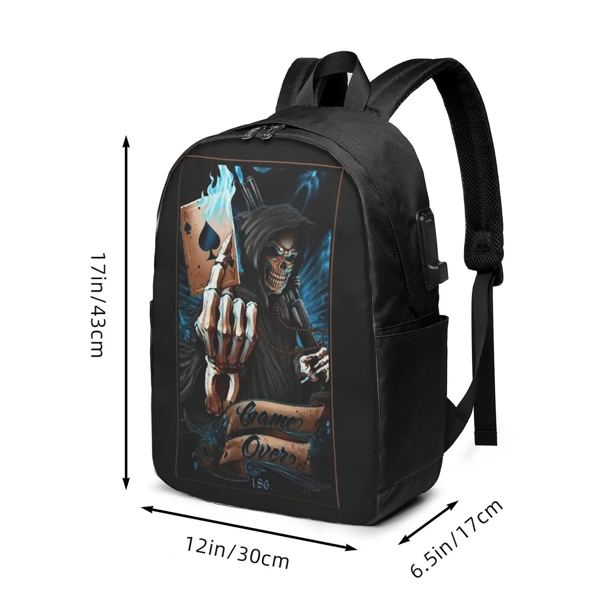 Death God Skeleton With Game Over Backpack Travel Notebook Bag Computer College Student School Bag Laptop Shoulder Bags