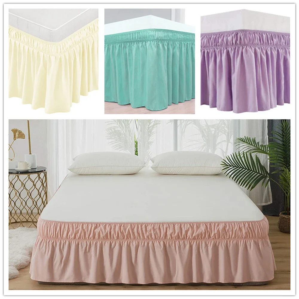 

2023 Elastic Band Bed Skirt Wrap Around Ruffled Bedding Bed Cover Couvre Lit Home Hotel Bed Skirt without Surface