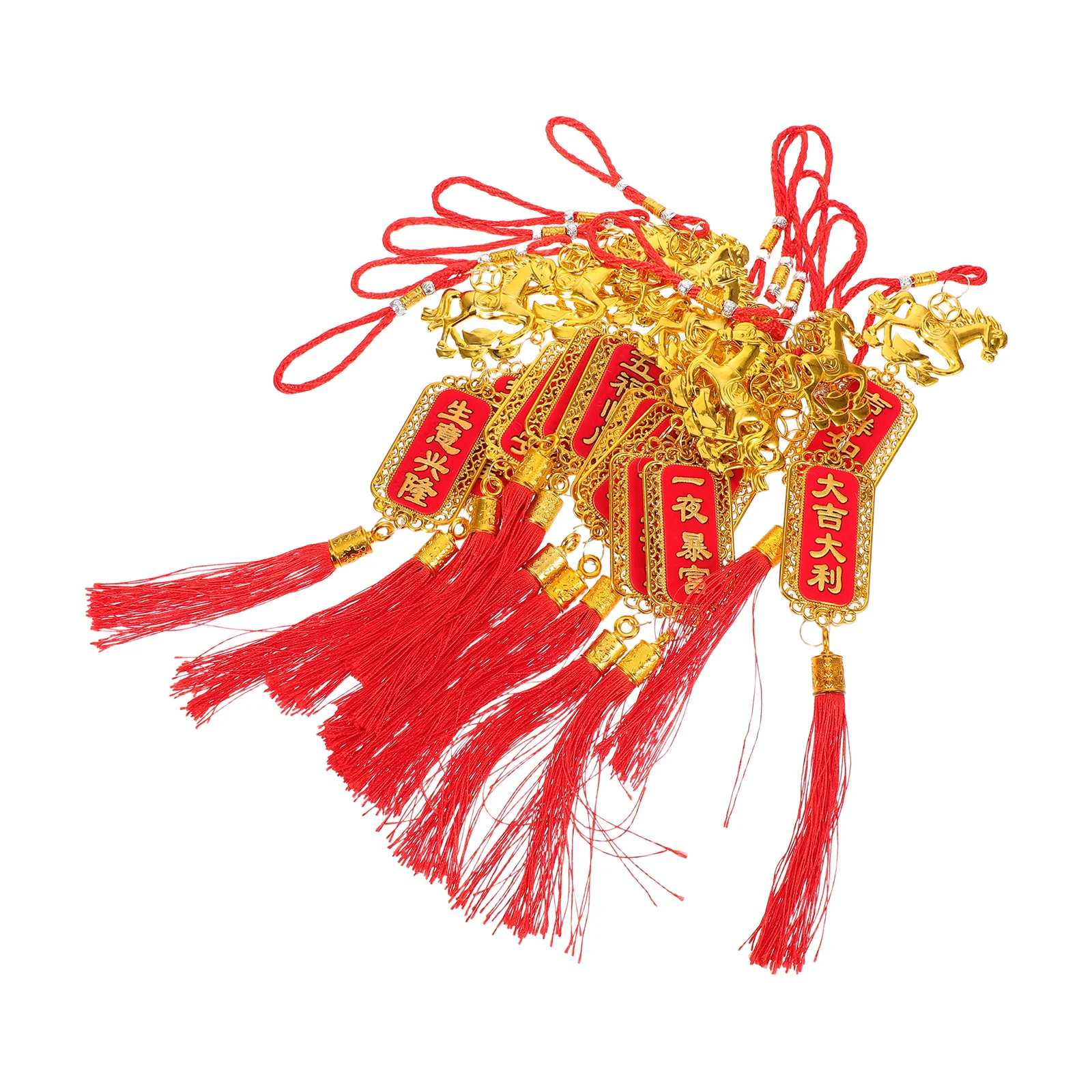 

12Pcs Chinese New Year Decorations Lunar Zodiac Horse Pendant Red Tassel Spring Festival Good Luck Hanging Ornaments