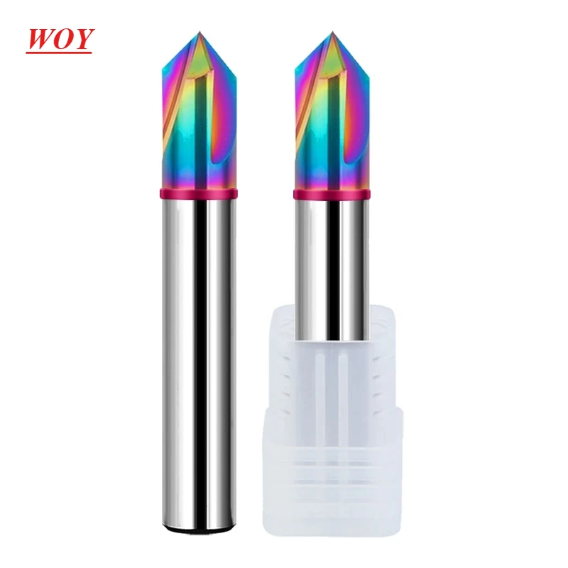 

WOY HRC60 60°90°120° Straight Groove Chamfer Milling Cutter Tungsten Steel Carbide Colorful Coating CNC Machining Endmill