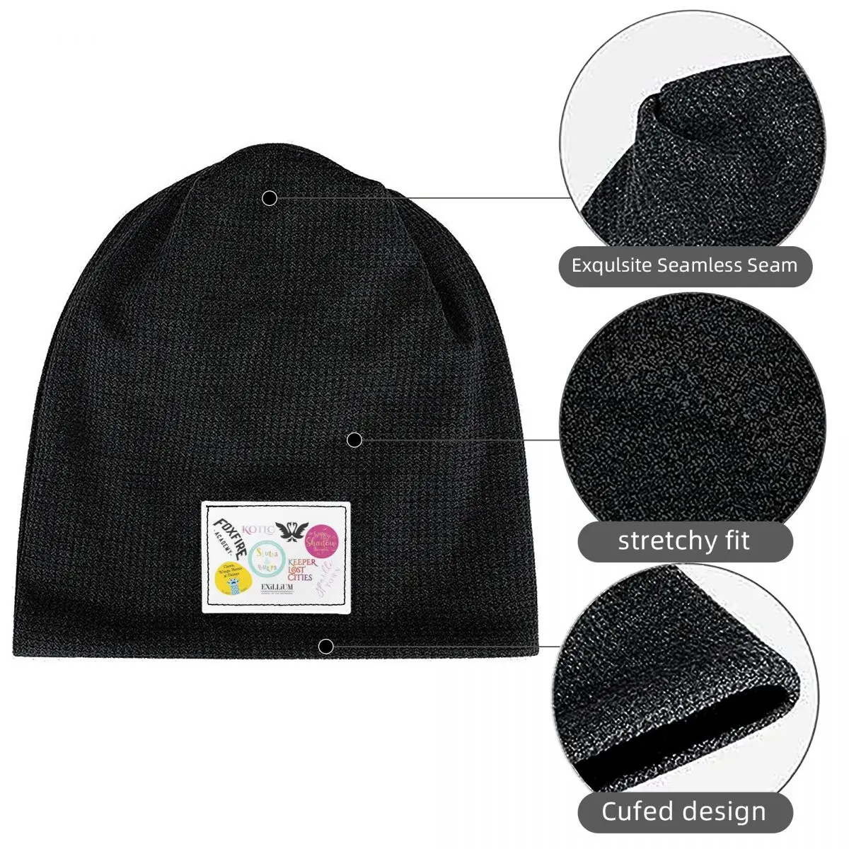 Keeper Of The Lost Cities Waffle Knit Fleece Lined Beanie with PU Leather Patch Unisex Warm Winter Soft Cap