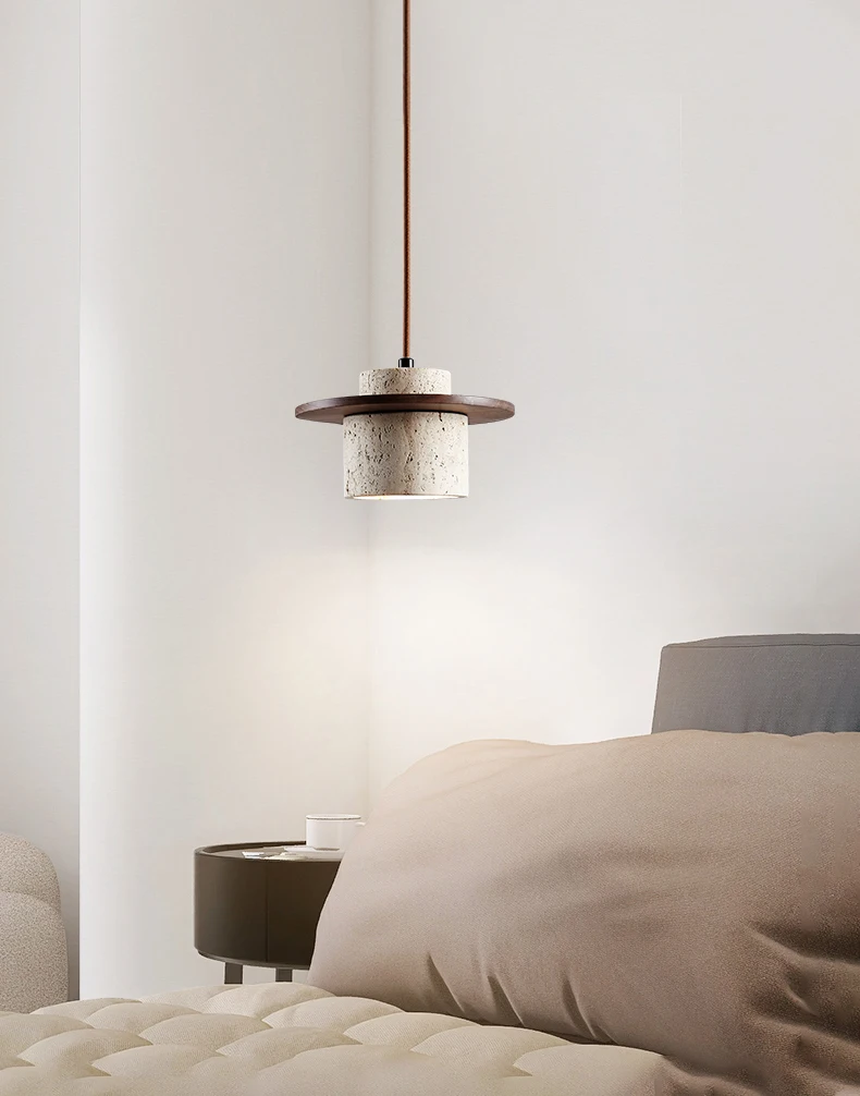 Stone Pendant Light Round Wood