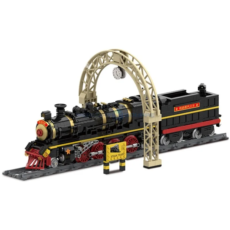 Bloques de construcción de tren de simulación con número líder para niños, modelo MOC, locomotoras de vapor, pista, Tramway, juguetes educativos, regalo para niños, 1021, piezas