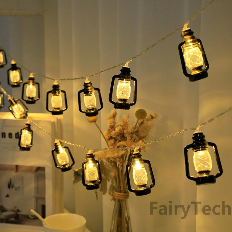 10/20 Leds Retro Kerosene Chrismtas String Fairy Light Star Moon LED Battery Lantern Fairy Garland Light For Ramadan Eid Mubarak