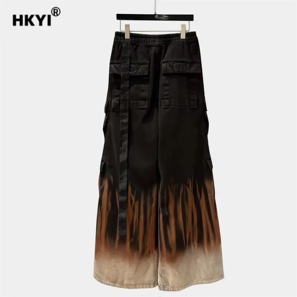 HKYI Men's workwear trousers denim pants, retro streetwear, tie dye, mop pants, wide leg pants baggy men pants