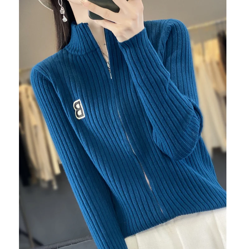 

sweater cardigan womenLeisure high collar sweater with zipper for women sweatshirt sweatersWomen's turtleneck long sleeve top